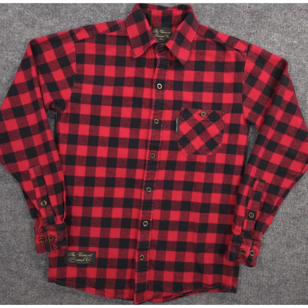 The Vermont Flannel Co Flannel Shirt Mens XS Red Black Buffalo Check Made In USA